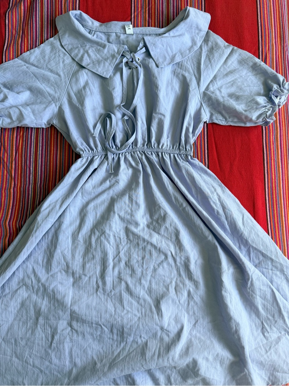 Kids Light Blue Tie-Neck Dress with Peter Pan Collar - Picture 1 of 1